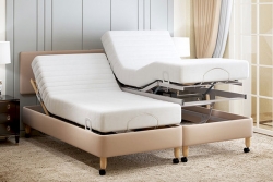 Helston Linked Carers Bed, One standard mechanism, one height adjustable, near side profiled and far side height adjusted and profilied